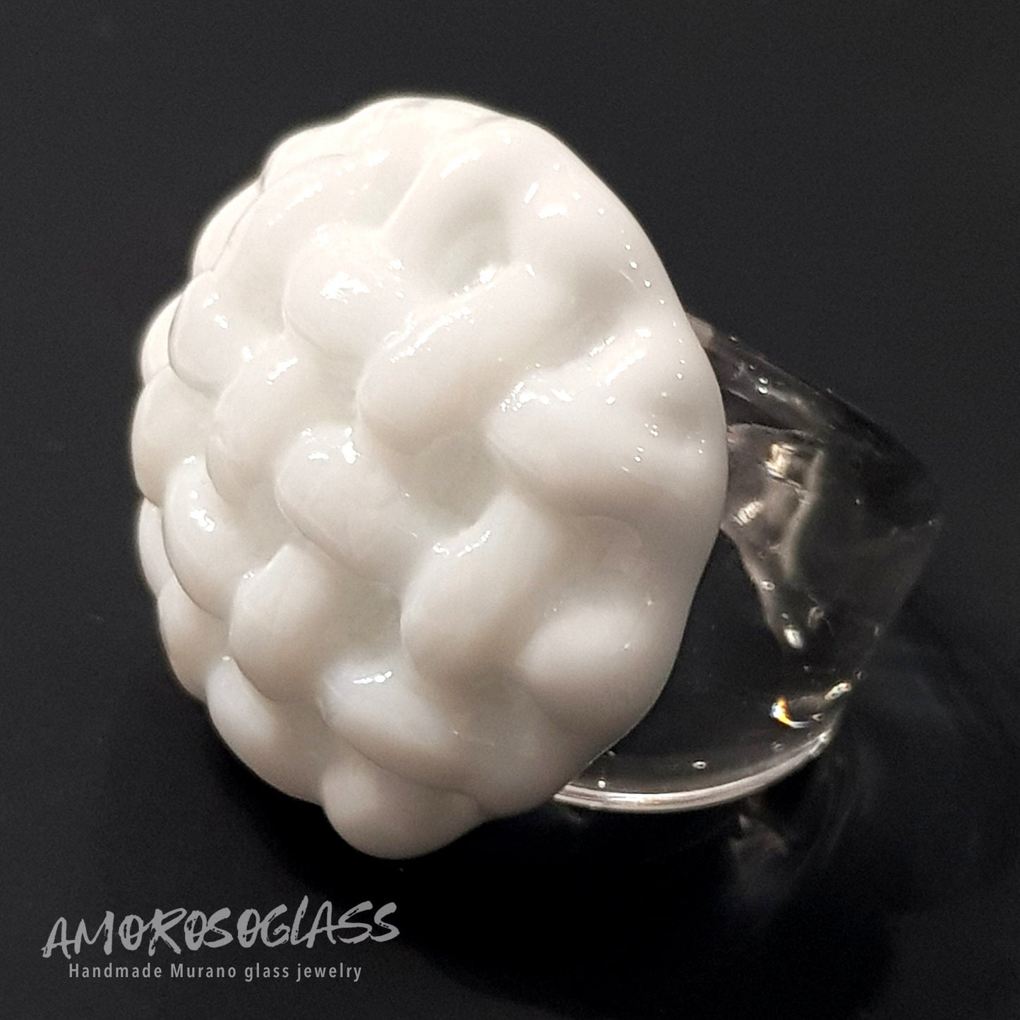 Anello INTRECCIO in vetro di Murano lavorato a lume.