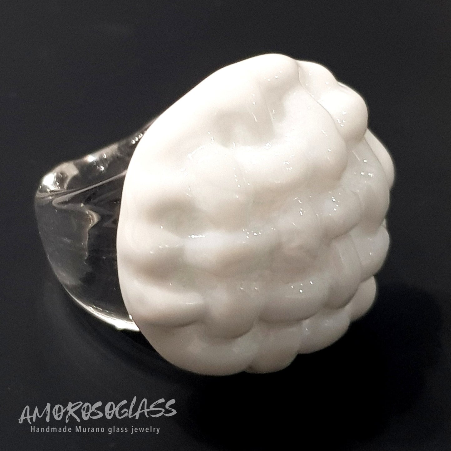 Anello INTRECCIO in vetro di Murano lavorato a lume.