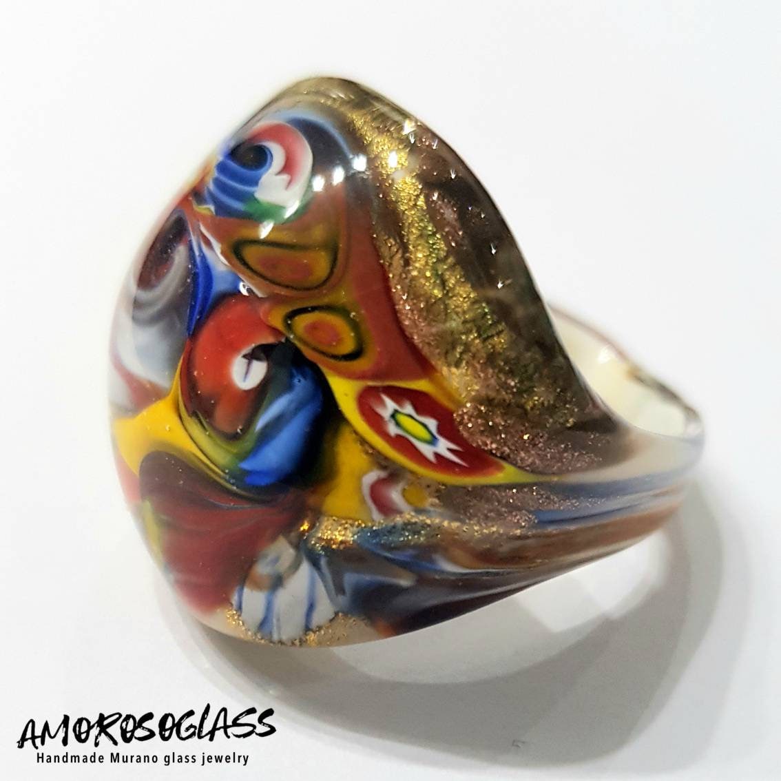 Anello Murrina in vetro di Murano con foglia oro 24Kt.