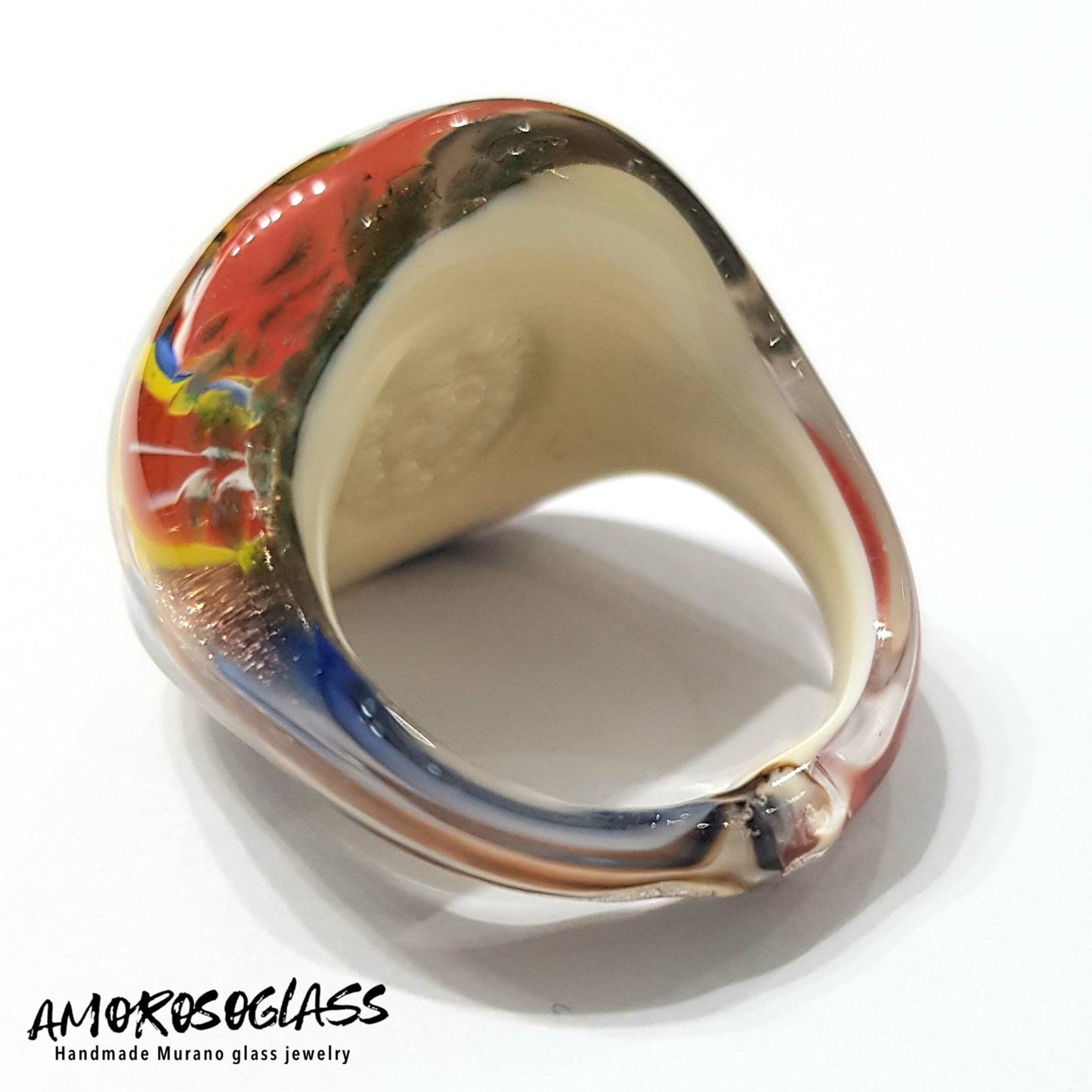 Anello Murrina in vetro di Murano con foglia oro 24Kt.