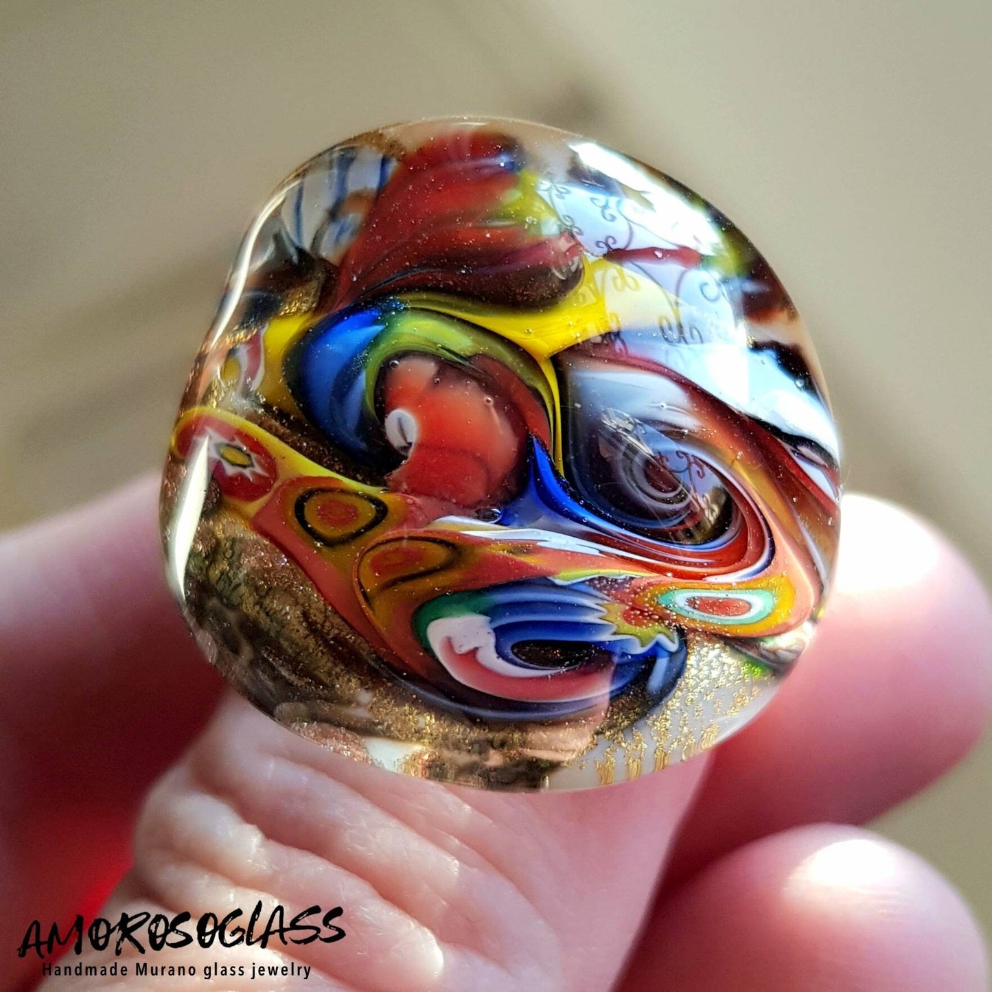 Anello Murrina in vetro di Murano con foglia oro 24Kt.