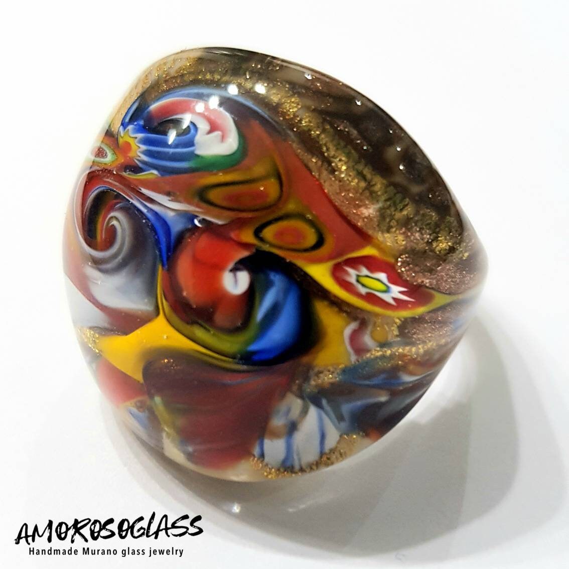 Anello Murrina in vetro di Murano con foglia oro 24Kt.