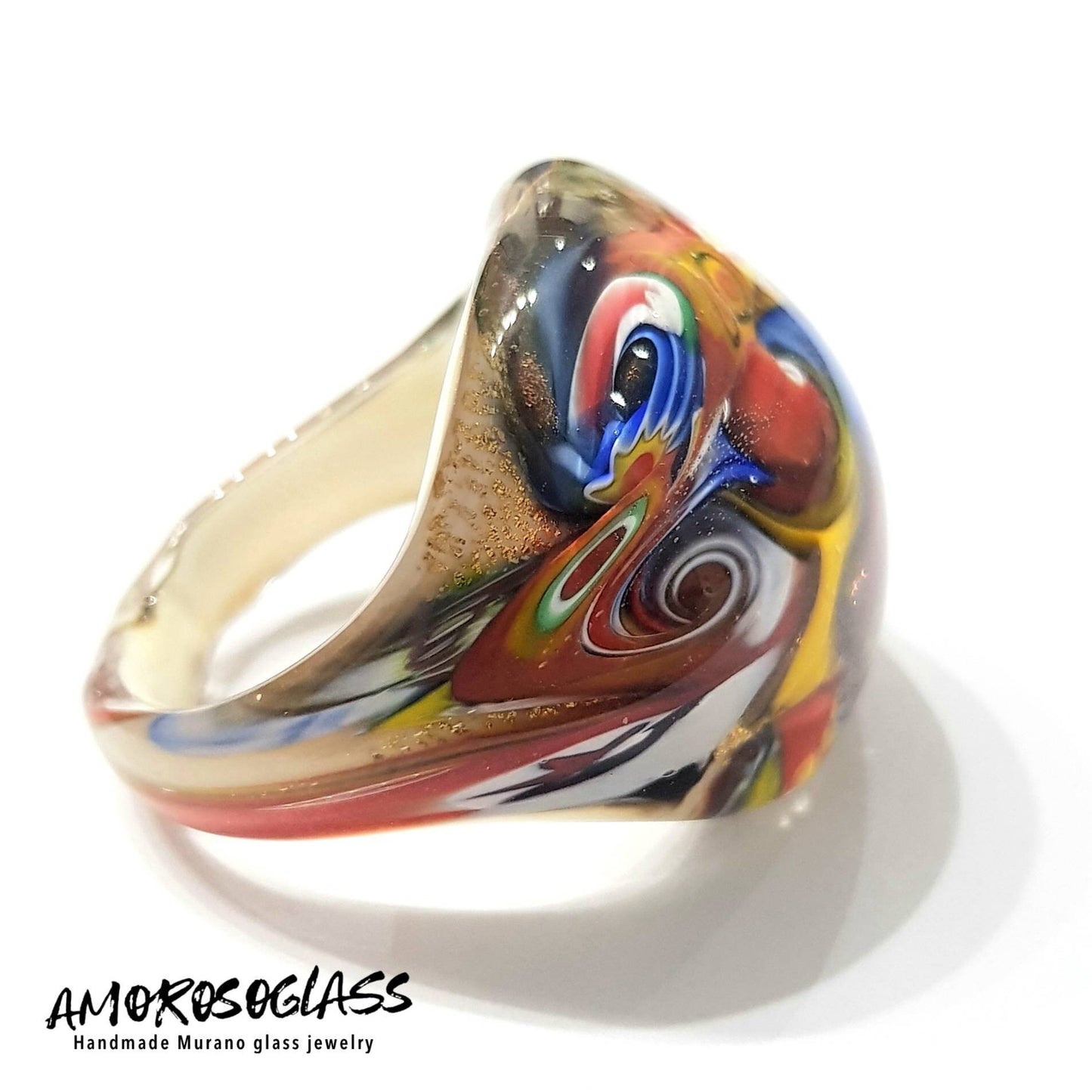 Anello Murrina in vetro di Murano con foglia oro 24Kt.