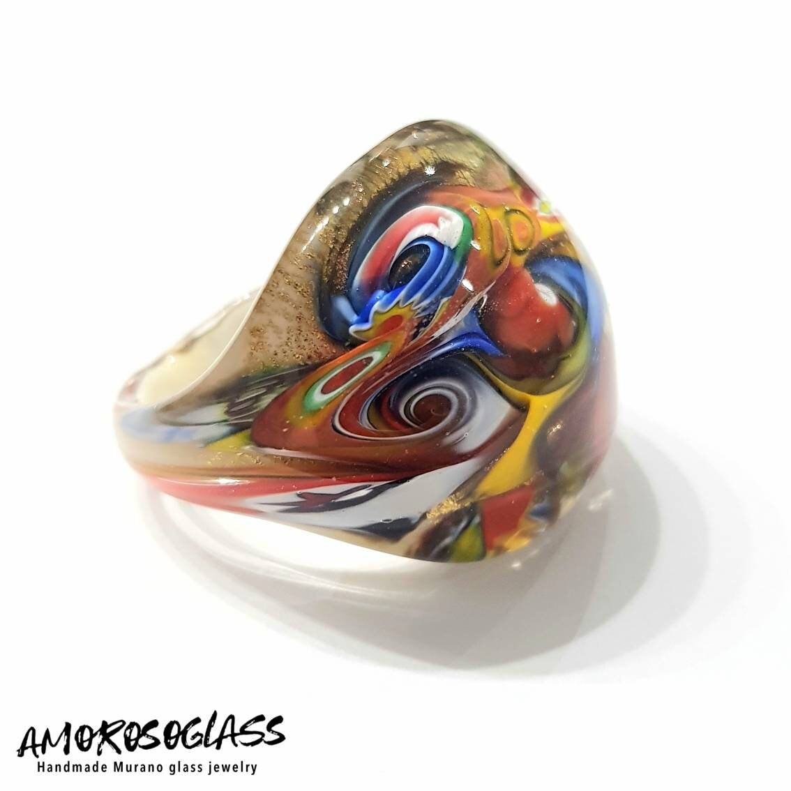 Anello Murrina in vetro di Murano con foglia oro 24Kt.