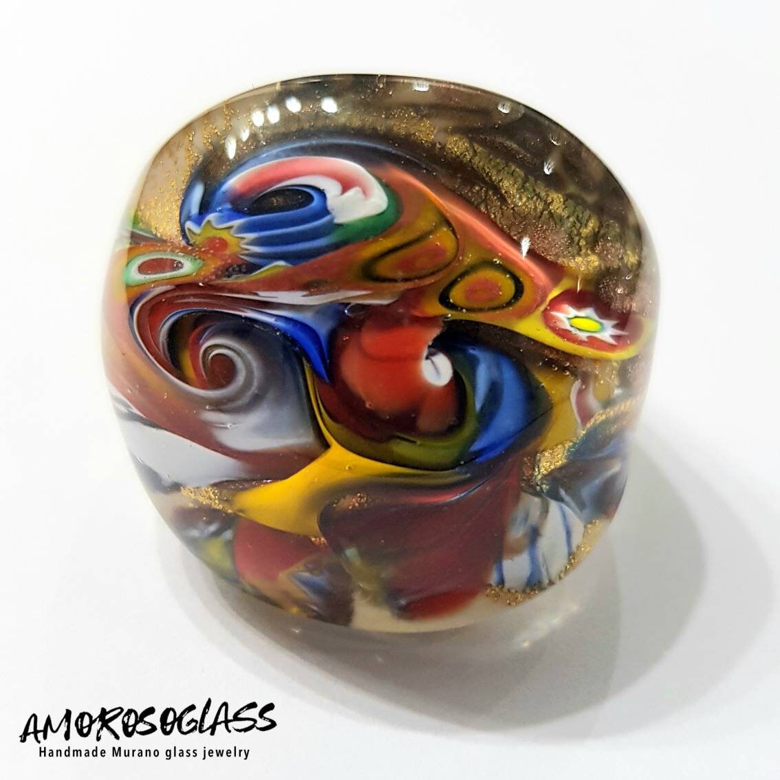 Anello Murrina in vetro di Murano con foglia oro 24Kt.