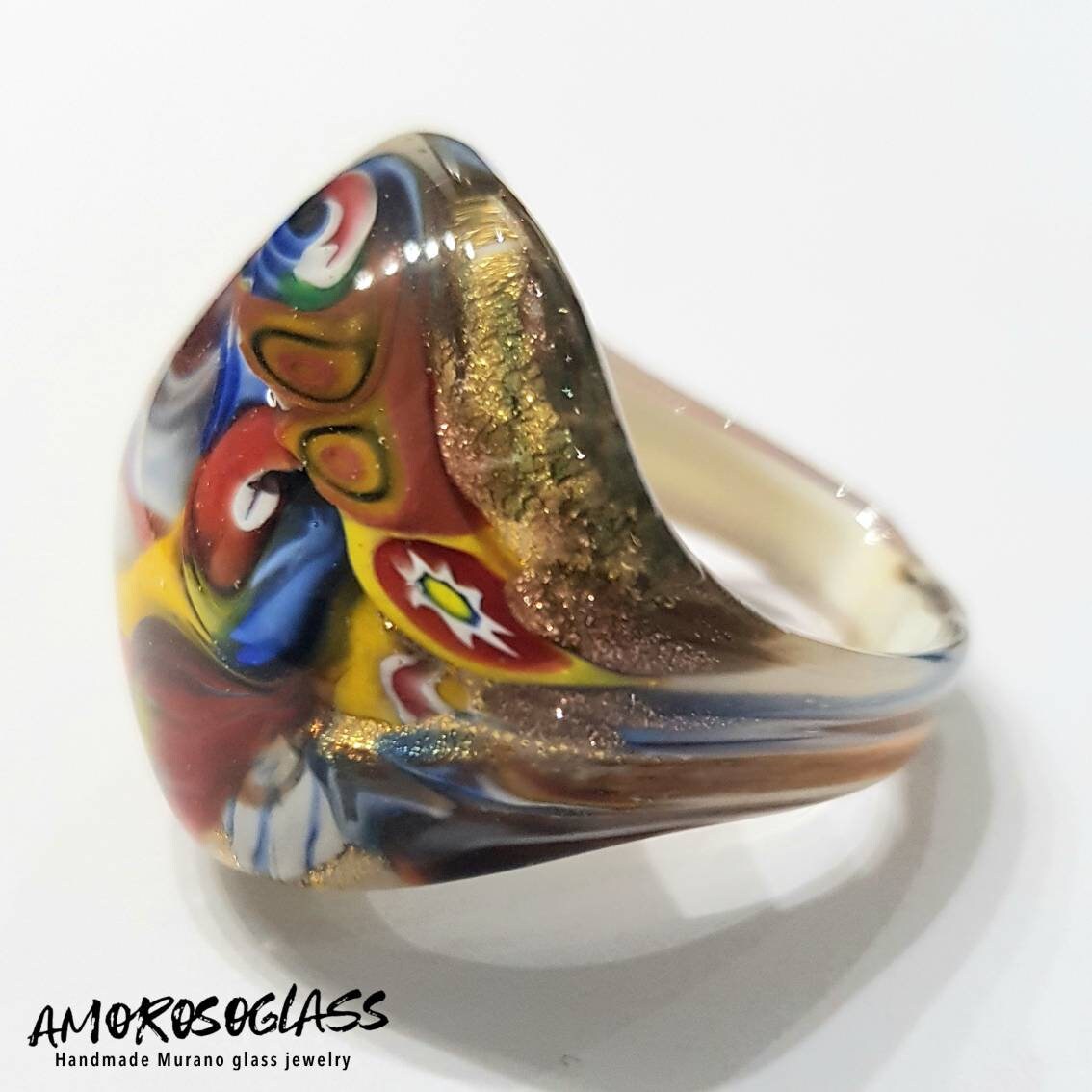 Anello Murrina in vetro di Murano con foglia oro 24Kt.