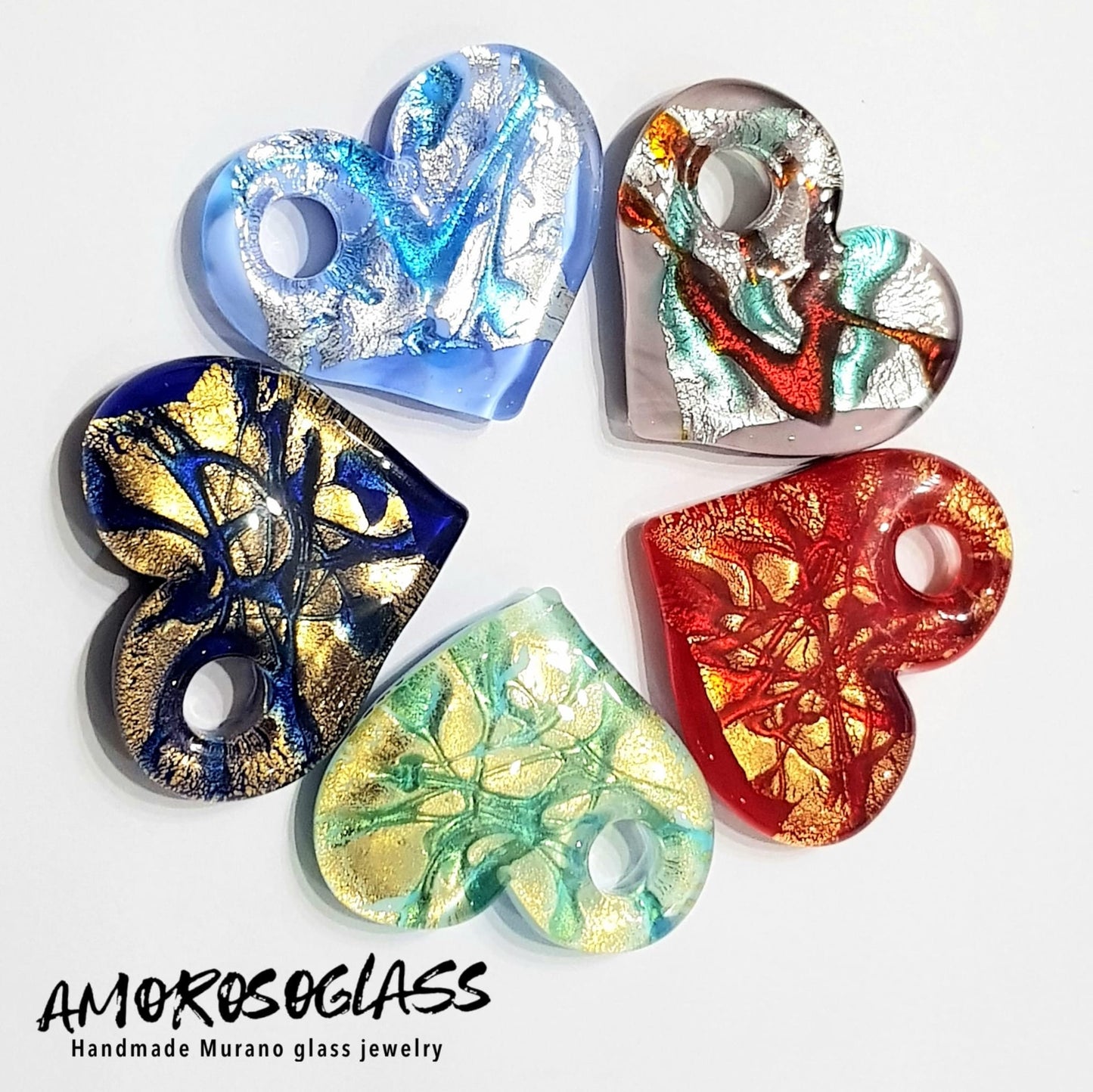 CUORE ONDINA in vetro di Murano lavorato a lume con foglia oro 24Kt o argento.