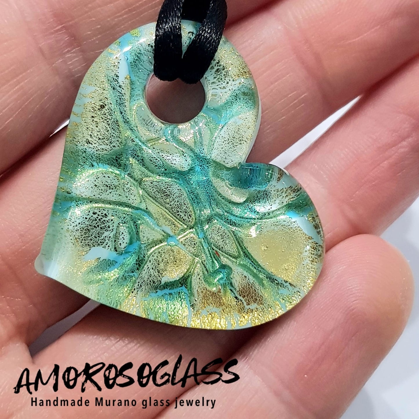 CUORE ONDINA in vetro di Murano lavorato a lume con foglia oro 24Kt o argento.