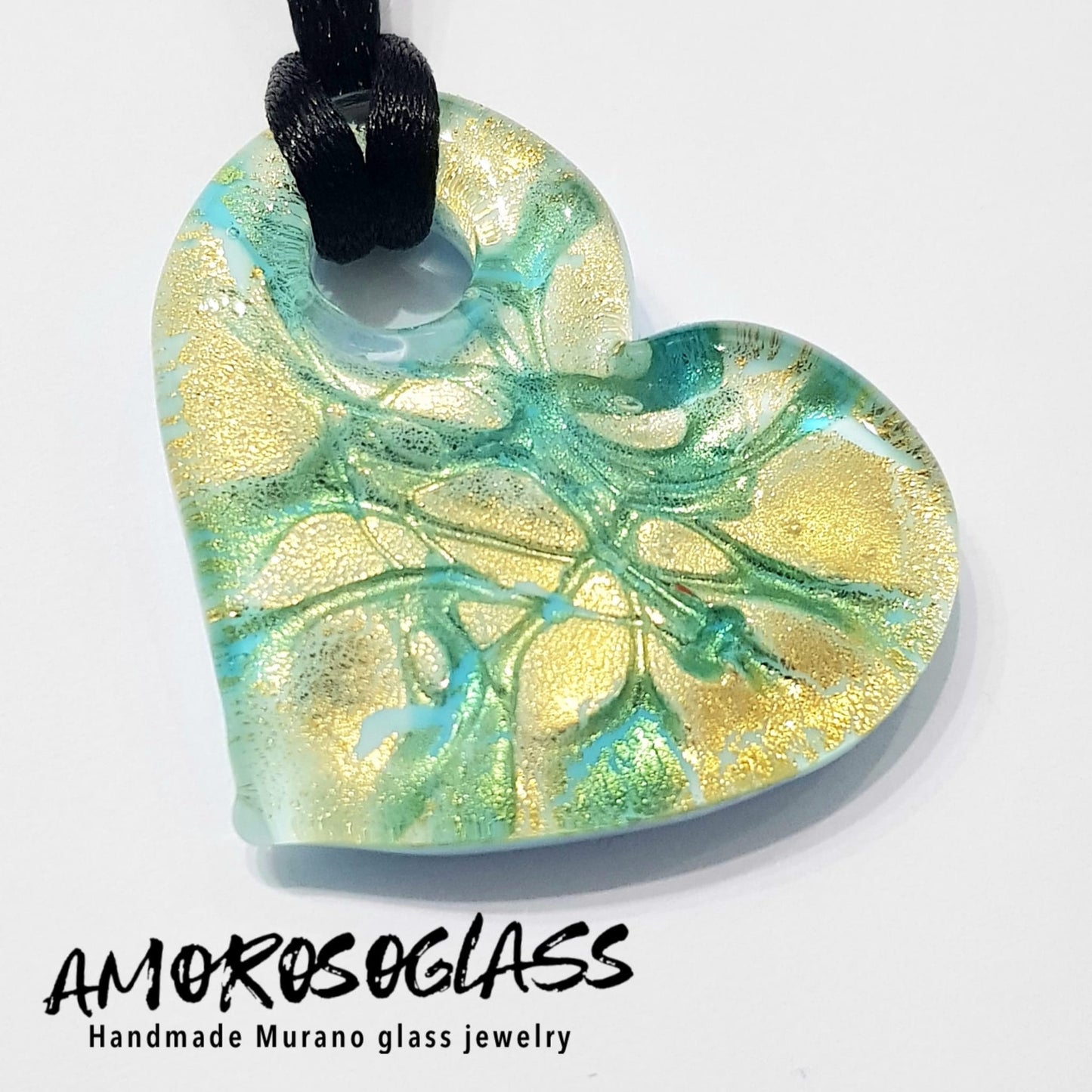 CUORE ONDINA in vetro di Murano lavorato a lume con foglia oro 24Kt o argento.