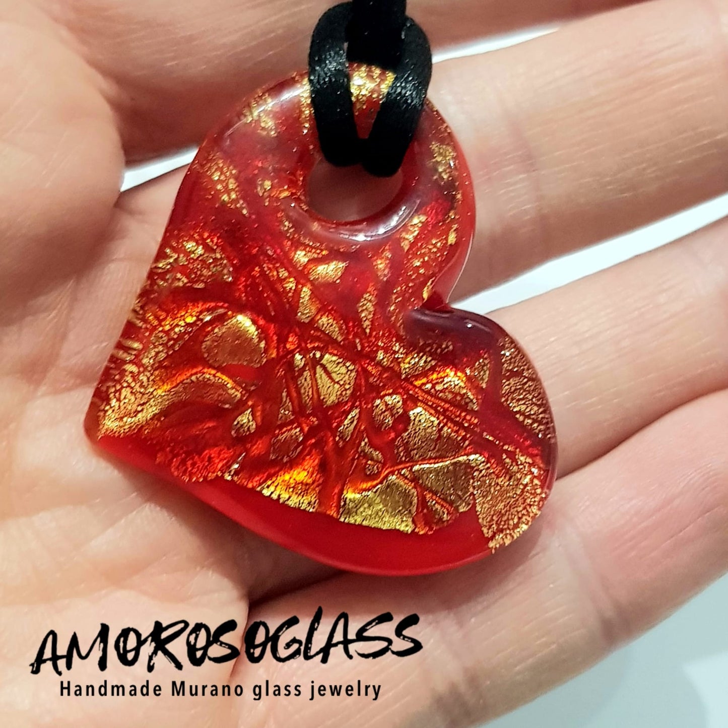 CUORE ONDINA in vetro di Murano lavorato a lume con foglia oro 24Kt o argento.