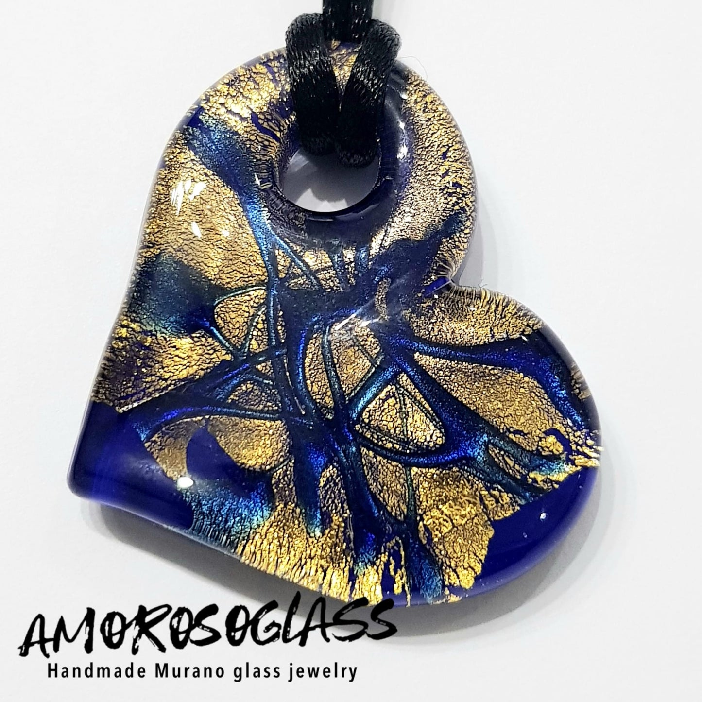CUORE ONDINA in vetro di Murano lavorato a lume con foglia oro 24Kt o argento.