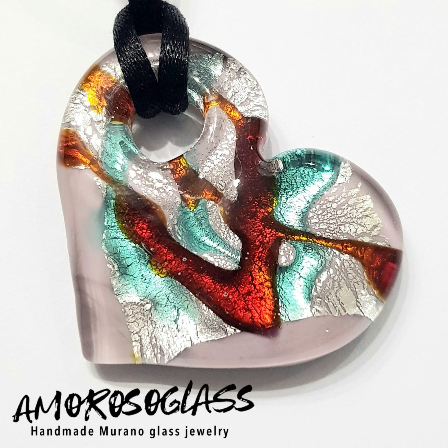 CUORE ONDINA in vetro di Murano lavorato a lume con foglia oro 24Kt o argento.