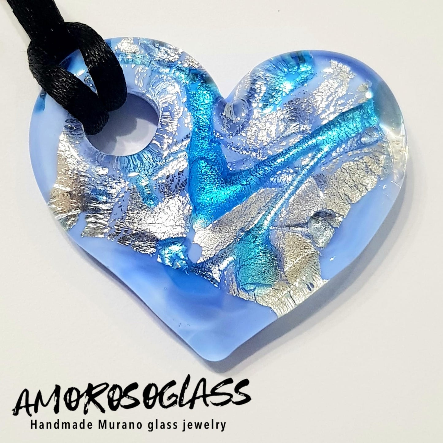 CUORE ONDINA in vetro di Murano lavorato a lume con foglia oro 24Kt o argento.