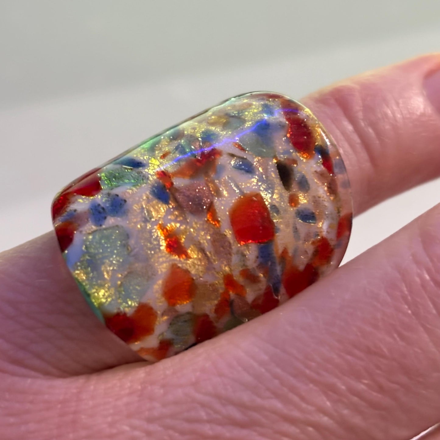 UNICO PEZZO  1,6 cm - Anello arlecchino a fascia larga, in vetro di Murano lavorato a lume.